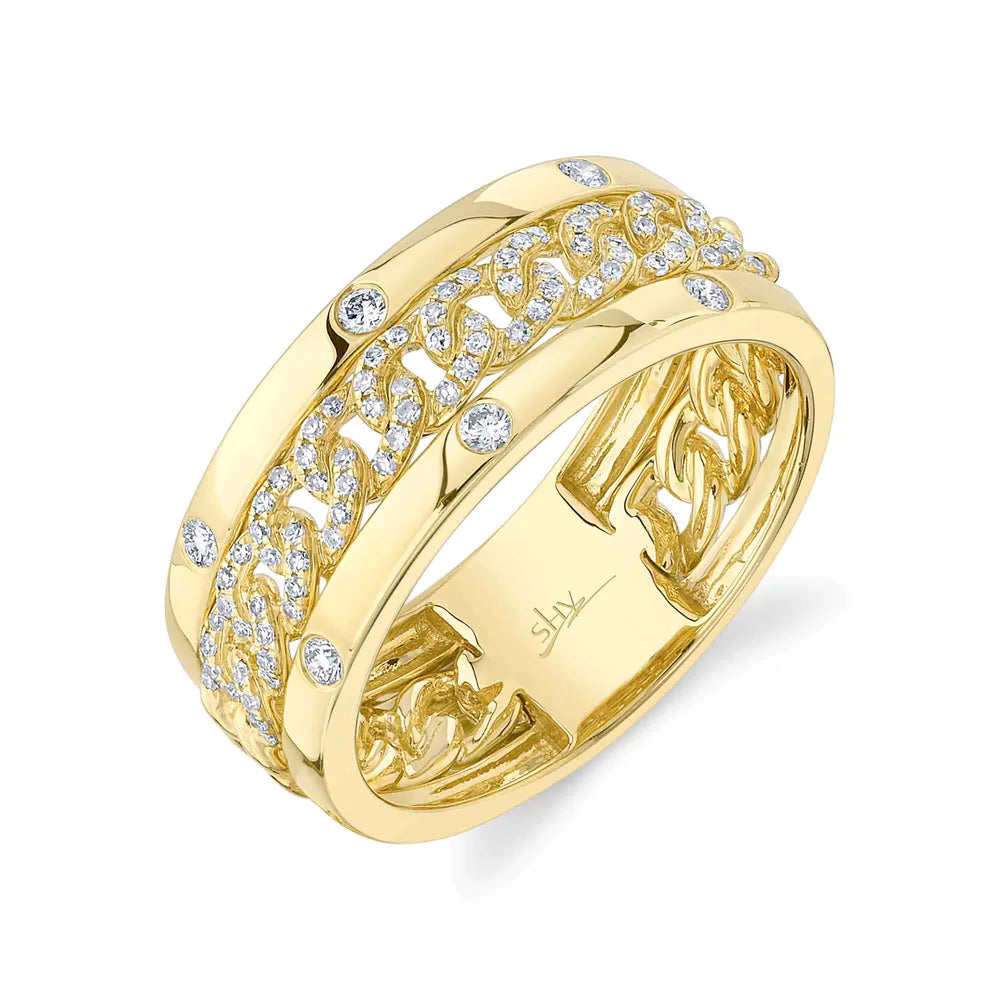 Signature Rings-14k Yellow Gold Diamond Men's Curb Link Triple Row Band