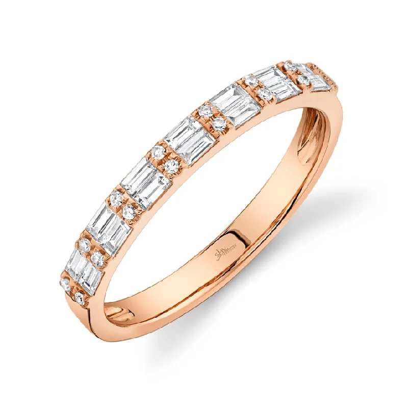 Halo Rings-14K Rose Gold Diamond Baguette + Round Diamond Band