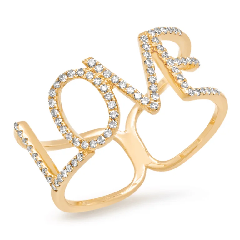 Adjustable Silver Rings-14K Yellow Gold Diamond “LOVE” Ring