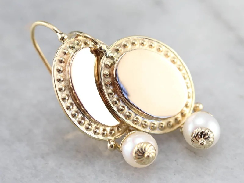 Luxurious Pearl Earrings-Vintage Yellow Gold and Pearl Drop Earrings