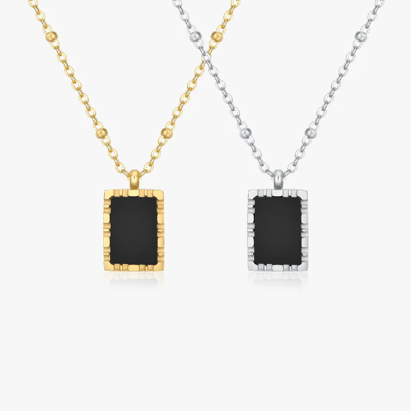 Butterfly Necklaces-Rectangle Black Agate Pendant Necklace