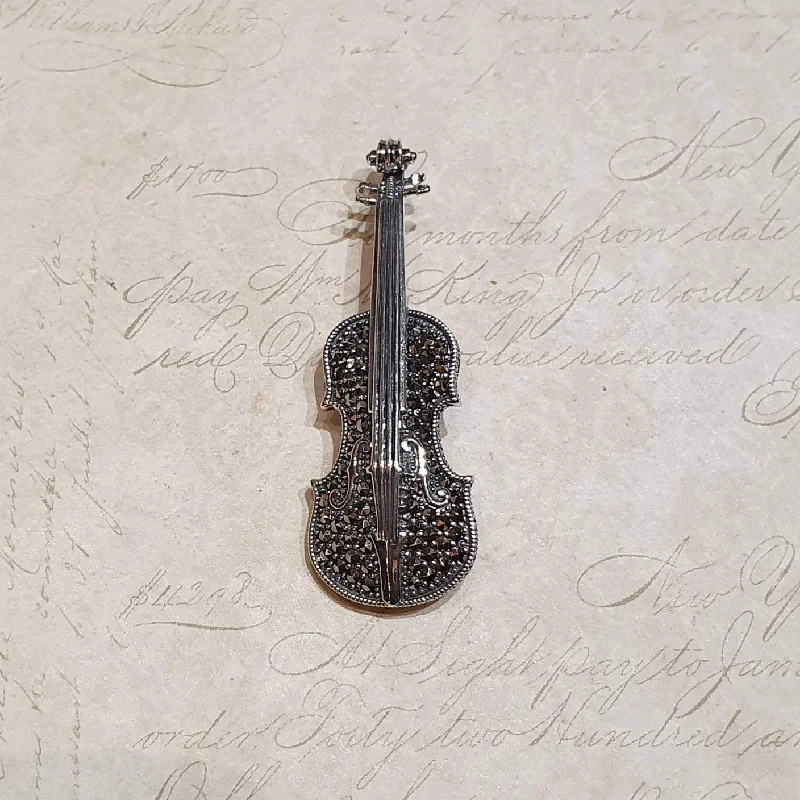 Brooch with Lace Design-Violin Brooch Silver Marcasite Pendant