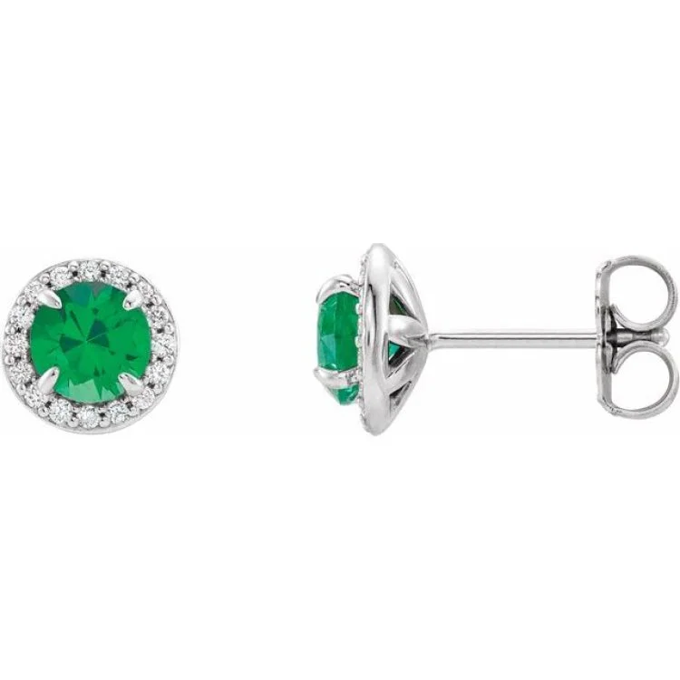 Sparkle Earrings-14K White 3.5 mm Lab-Grown Emerald & 1/8 CTW Natural Diamond Earrings