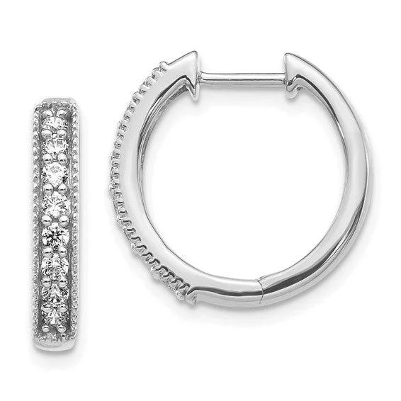 Party Earrings-14k White Gold Diamond Milgrain Hinged Hoop Earrings