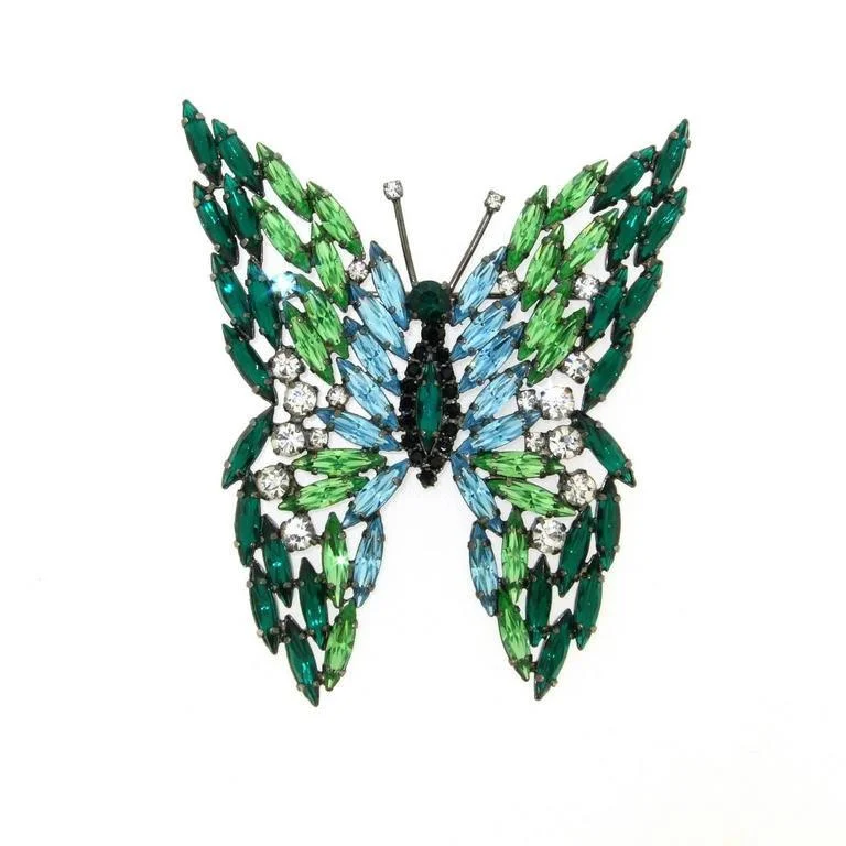 Antique Flower Brooch-Large Butterfly brooch by Cristobal London in Crystal