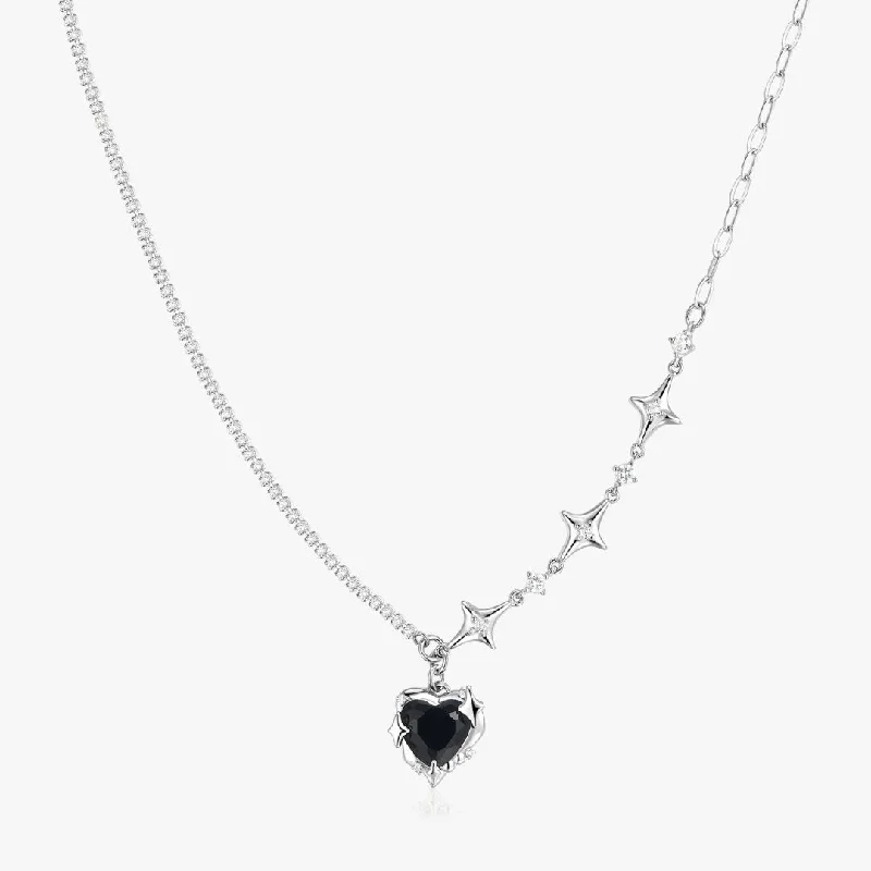 Moonstone Necklaces-Black Heart Gem Necklace in Sterling Silver