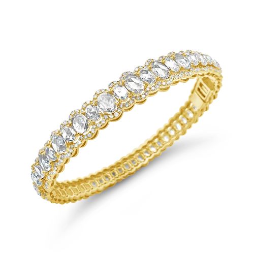 Silver Bangles with Stones-Oval Diamond Bangle Bracelet