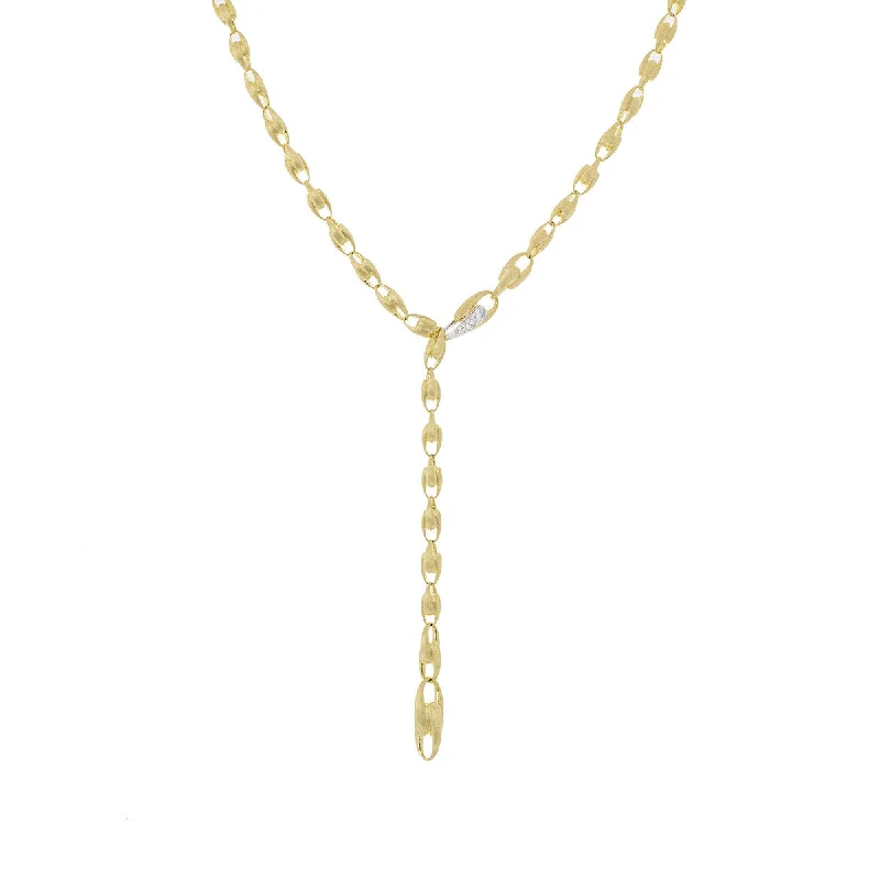 Long Pendant Necklaces-18K Yellow Gold and Diamond Lariat Necklace