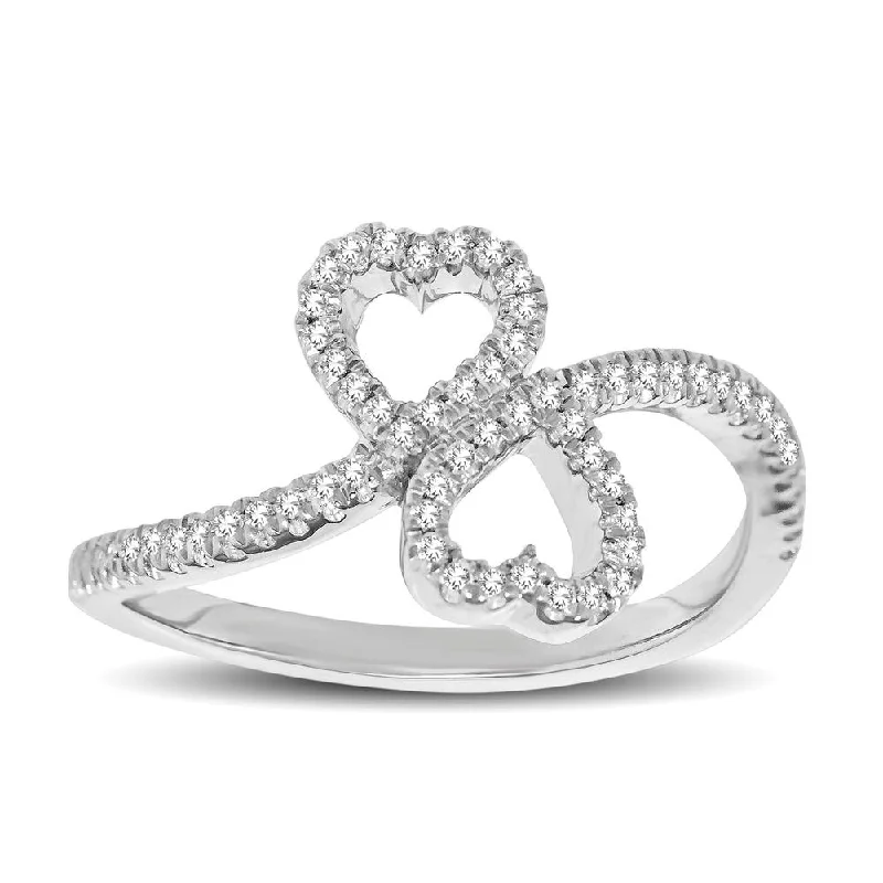 Classic Engagement Rings-10K White Gold 1/5 Ctw Diamond Double Heart Ring