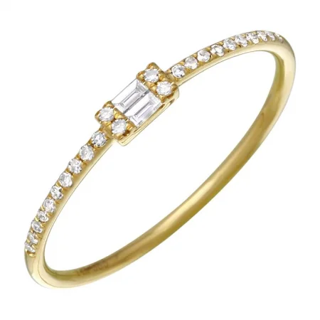 Diamond Halo Rings-14K Yellow Gold Diamond Round + Baguette Stackable Ring