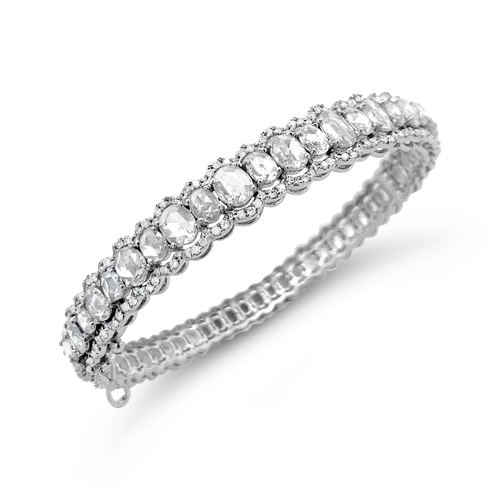 Elegant Wedding Bangles-Rose Cut Oval Diamond Bangle Bracelet