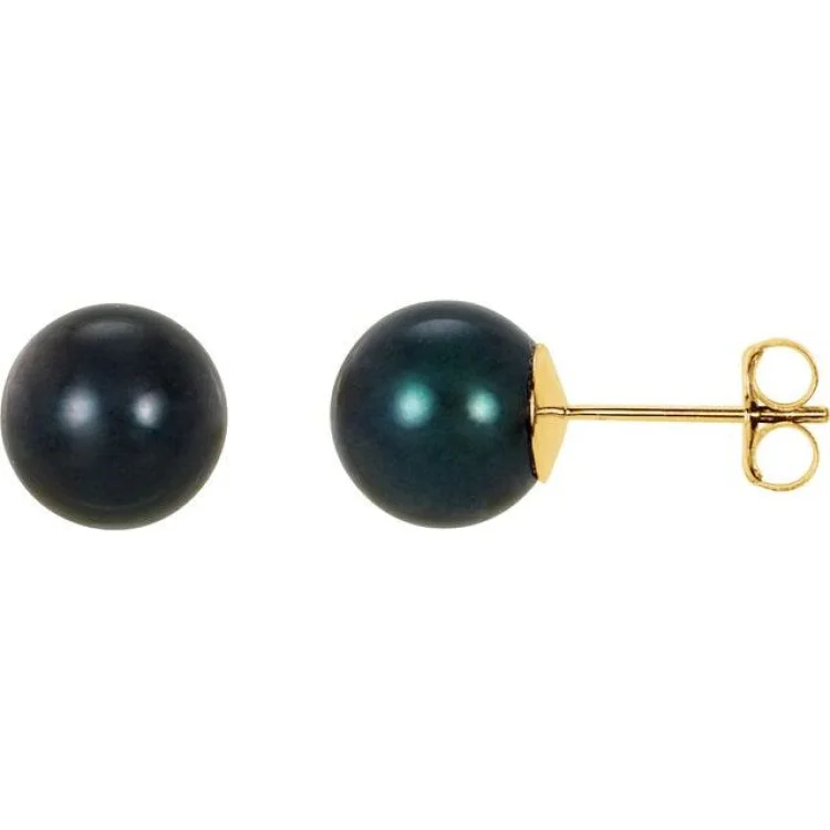 Flower Stud Earrings-14K Yellow 8 mm Cultured Black Akoya Pearl Earrings