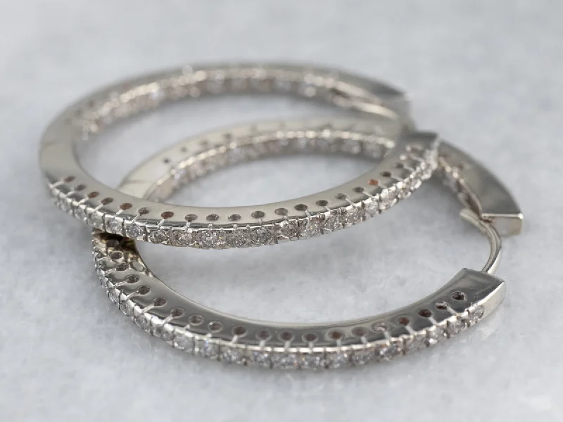 Trendy Hoop Earrings-Diamond White Gold Statement Hoop Earrings