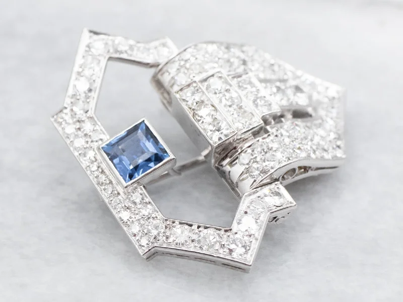 Custom Brooch with Pearls-Square Cut Sapphire and Diamond Brooch