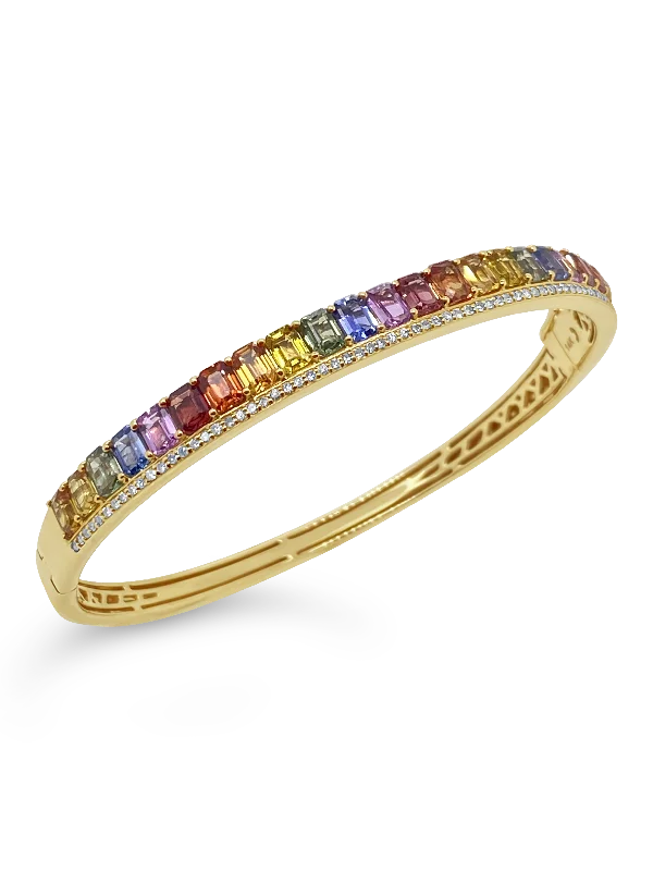 Designer Silver Bangles-Rainbow Sapphire & Diamond Bangle Bracelet