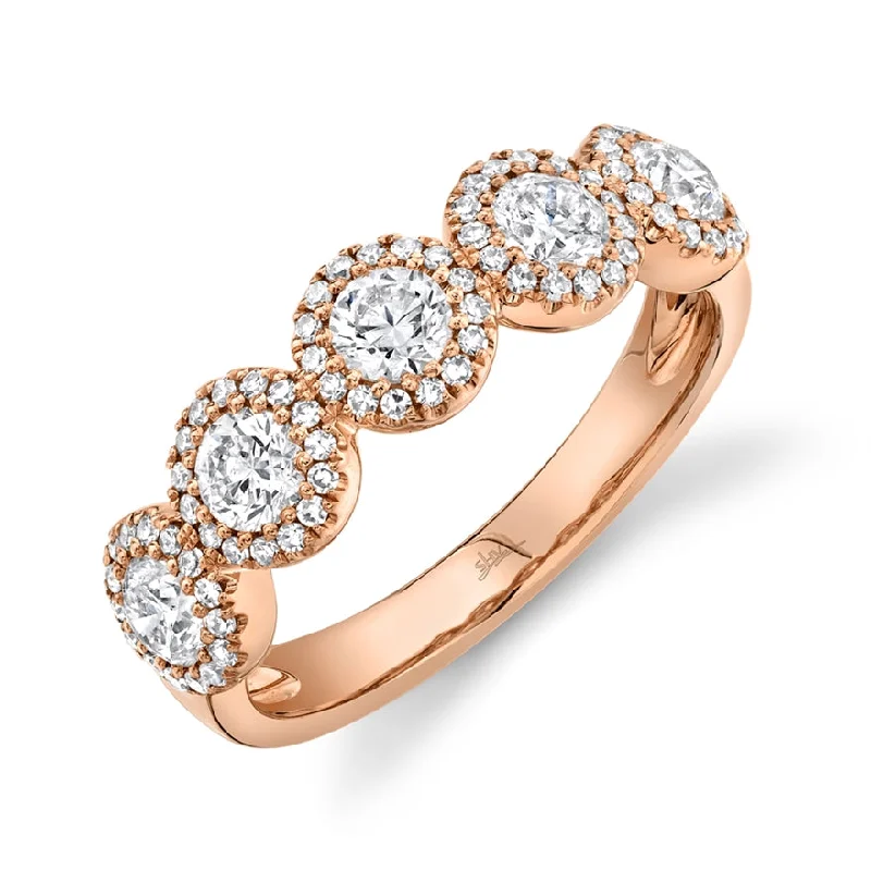 Ring Sets-14K Rose Gold Round + Halo Diamond Medium Band