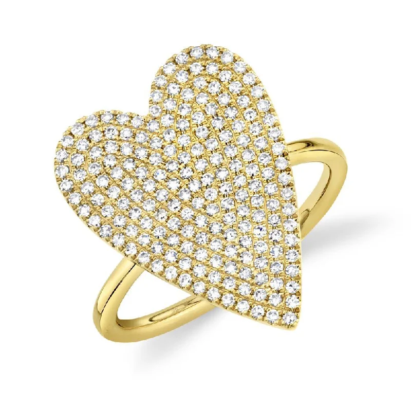 Birthstone Rings-14K Yellow Gold Diamond Pave Heart Ring