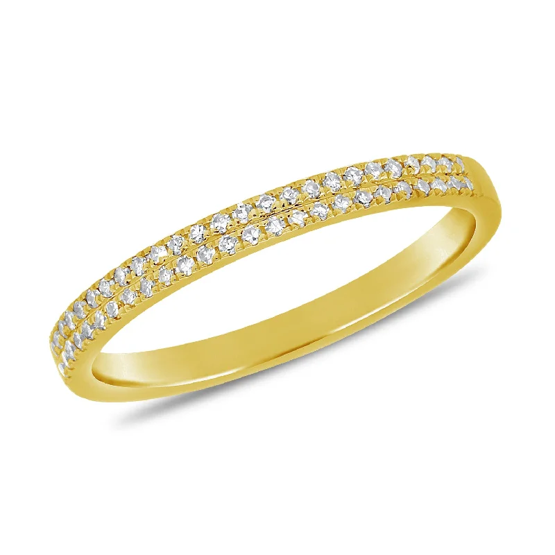 Wedding Ring Sets with Diamonds-14K Yellow Gold Diamond Border Double Row Band