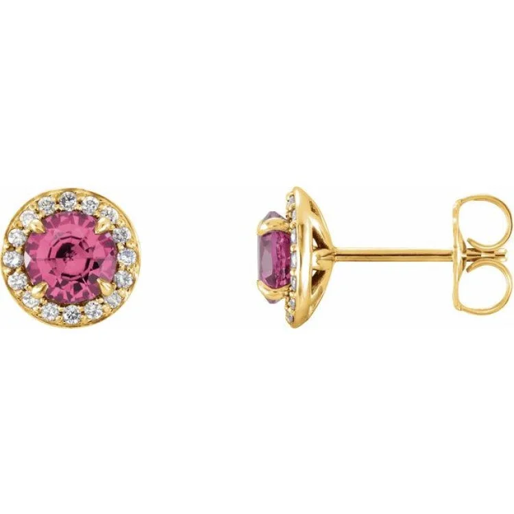 Dangle Earrings-14K Yellow 5 mm Natural Pink Tourmaline & 1/8 CTW Natural Diamond Earrings