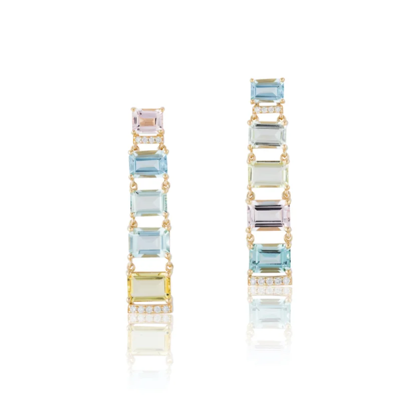 Colorful Dangle Earrings-G-One Beryl Aqua Drop Earrings with Pave Diamonds