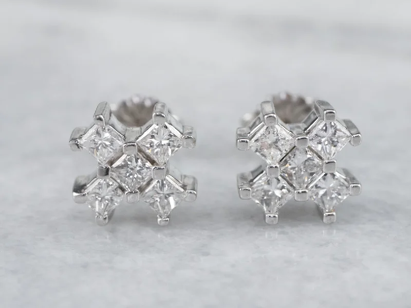 Matching Earrings-White Gold Diamond X Stud Earrings