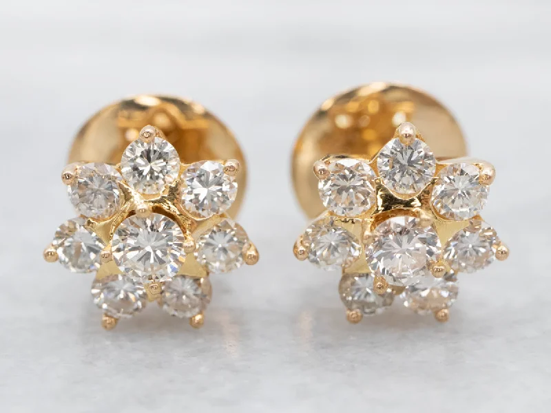 Contemporary Drop Earrings-Floral Diamond Stud Earrings