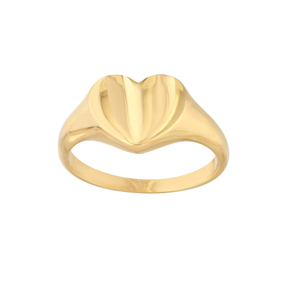 Pink Sapphire Rings-14K Yellow Gold Mini Heart Signet Ring