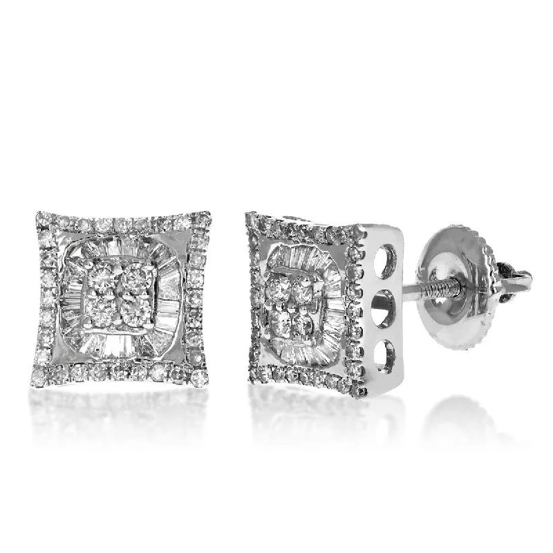 Classic Stud Earrings-Baguette & Round Diamond Stud Earrings | 14K Gold