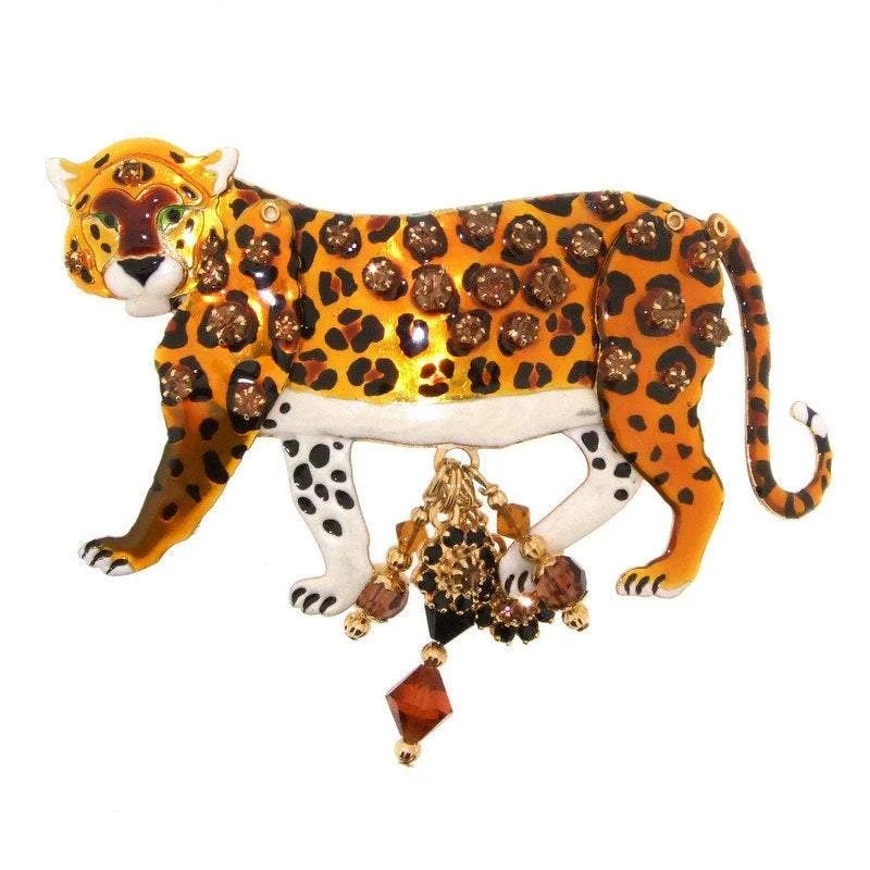 Vintage Crystal Brooch-Lunch at the Ritz Leopard brooch pin enamel