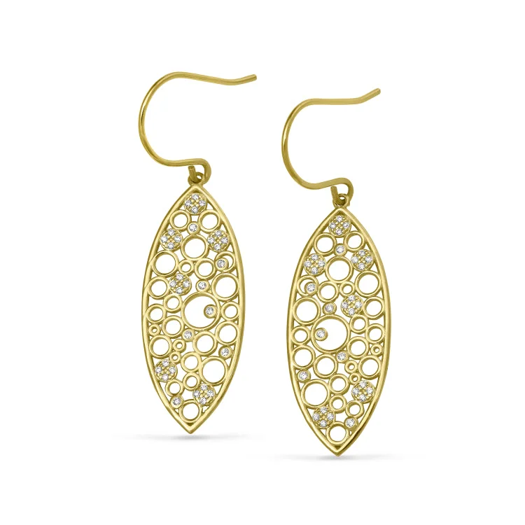 Oval Earrings-Gold Finish Sterling Silver Micropave Floating Circles Earrings with Simulated Diamonds