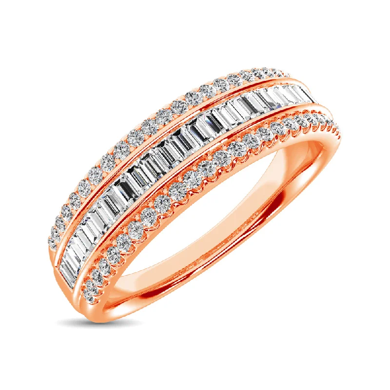 Silver Wedding Rings-14K Rose Gold Round and Baguette Diamond 2/5 Ct.Tw. Anniversary Band