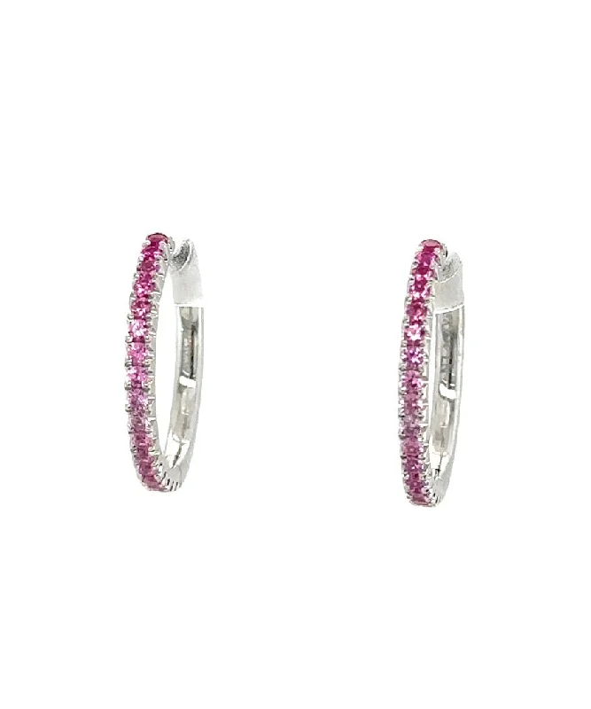 Drop Earrings-Pink Sapphire Mini Hoop Earrings 258-JSA