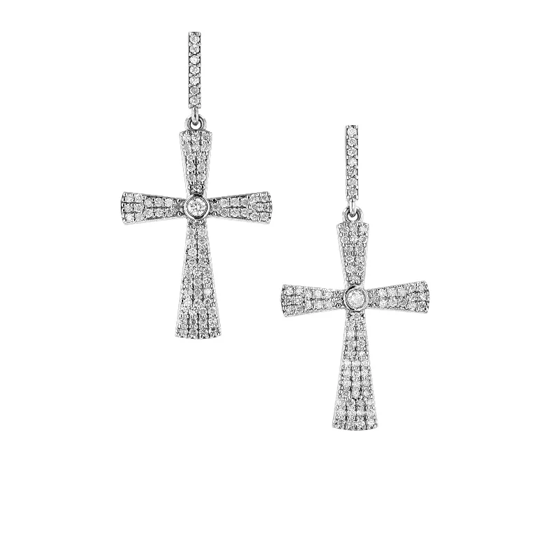 Triple Hoop Earrings-Bezeled Diamond Cross Drop Earrings E0000470