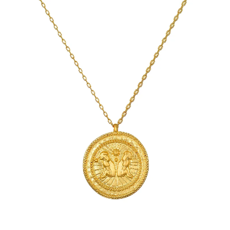 Men's Necklaces-Gemini Gold Zodiac Coin Necklace