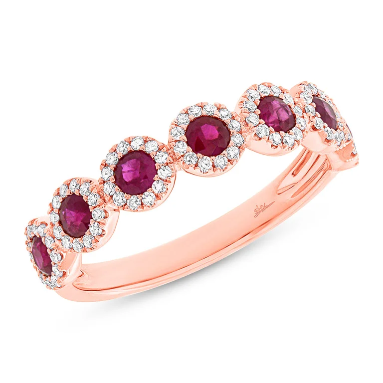 Heart-shaped Rings-14K Rose Gold Ruby Diamond Halo Band