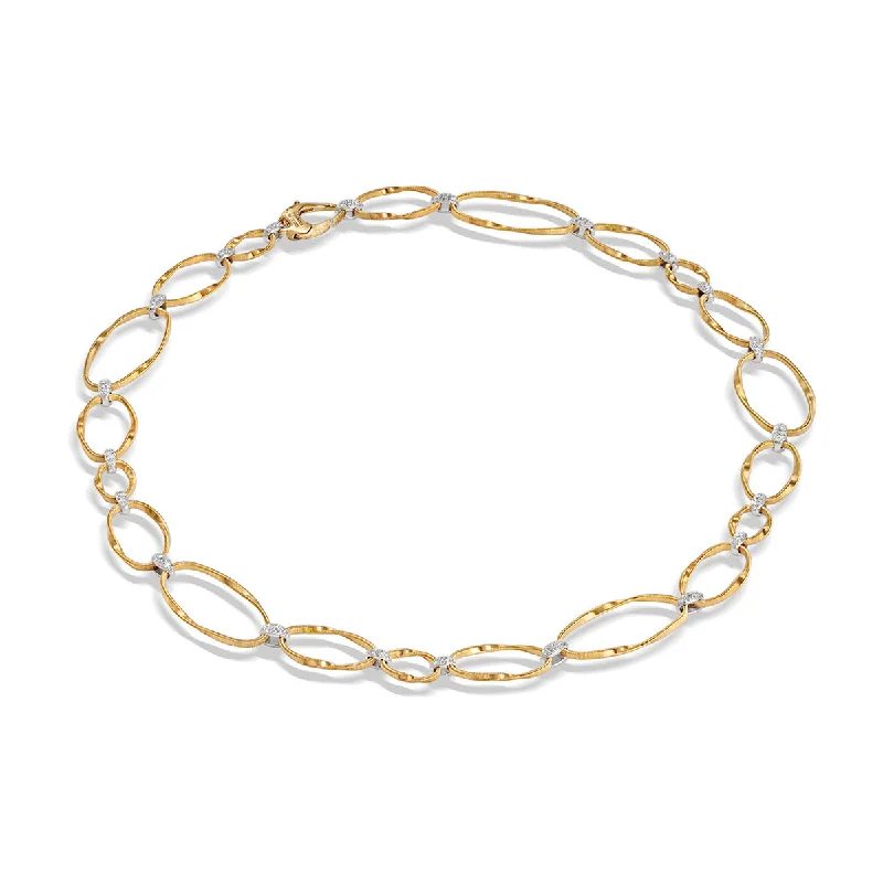 Customizable Necklaces-18K Yellow Gold and Diamond Flat Link Collar Necklace