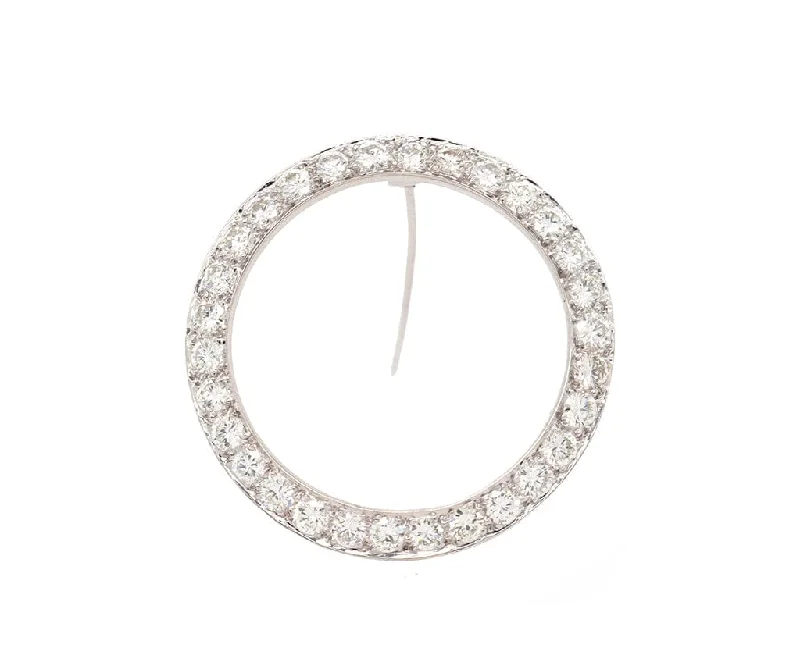 Silver and Gold Brooch-3.00ctw Round Diamond Circle Brooch in Platinum