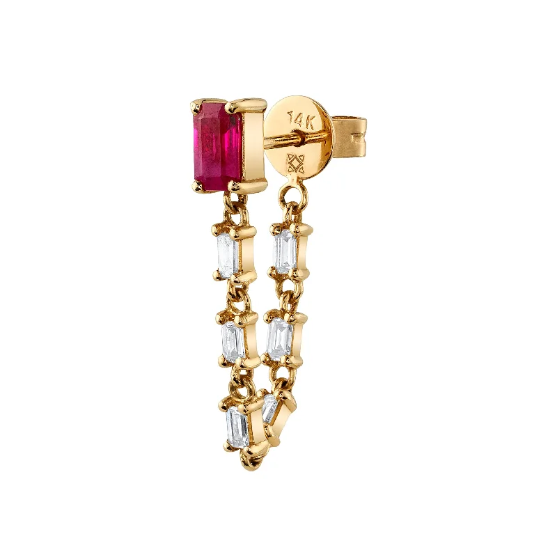 Eco-friendly Earrings-Ruby Diamond Baguette Drop Earrings