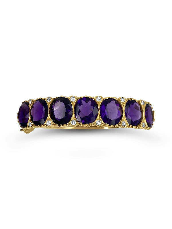 Two-tone Bangles-Amethyst & Diamond Estate Bangle Bracelet