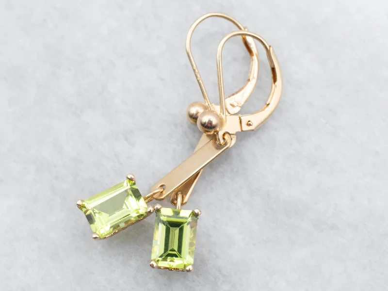 Ocean-inspired Earrings-Yellow and Rose Gold Bar Peridot Drop Earrings